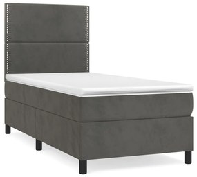 Κρεβάτι Boxspring με Στρώμα Σκούρο Γκρι 90x190 εκ. Βελούδινο - Γκρι