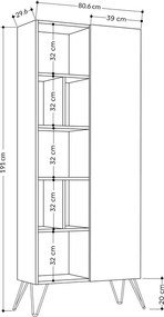 Βιβλιοθήκη Jedda Megapap χρώμα λευκό - sapphire oak 80,6x29,6x191εκ.