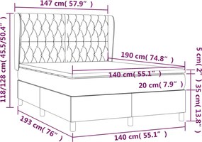 vidaXL Κρεβάτι Boxspring με Στρώμα Σκούρο Καφέ 140x190 εκ. Υφασμάτινο