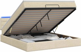 vidaXL Κρεβάτι Ottoman με Στρώμα και LED Κρεμ 140 x 190 cm Ύφασμα