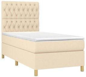 Κρεβάτι Boxspring με Στρώμα &amp; LED Κρεμ 90x190 εκ. Υφασμάτινο - Κρεμ