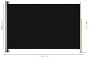 Σκίαστρο Πλαϊνό Συρόμενο Βεράντας Μαύρο 200 x 300 εκ. - Μαύρο