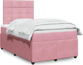 vidaXL Κρεβάτι Boxspring με Στρώμα Ροζ 120x190 εκ. Βελούδινο