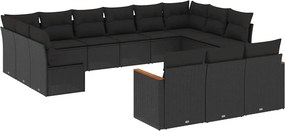 vidaXL Σαλόνι Κήπου 13 τεμ. Μαύρο από Συνθ. Ρατάν με Μαξιλάρια