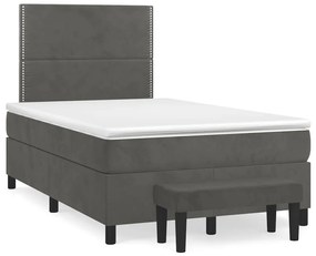 vidaXL Κρεβάτι Boxspring με Στρώμα Σκούρο Γκρι 120x190 εκ. Βελούδινο