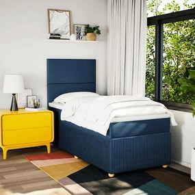 vidaXL Κρεβάτι Boxspring με Στρώμα Μπλε 90x200 εκ.Υφασμάτινο