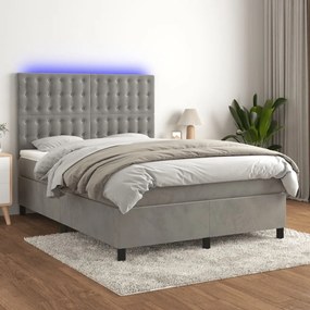 vidaXL Κρεβάτι Boxspring με Στρώμα &amp; LED Αν.Γκρι 140x200 εκ. Βελούδινο