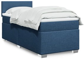 Κρεβάτι Boxspring με Στρώμα Μπλε 90x190 εκ.Υφασμάτινο