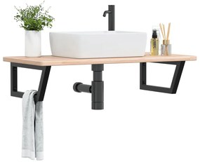 vidaXL Ράφι Νιπτήρα Τοίχου από Ατσάλι / Μασίφ Ξύλο Δρυός