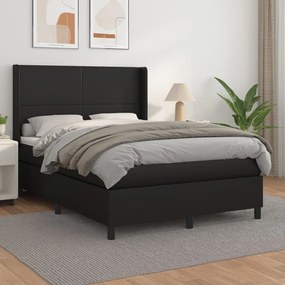 Κρεβάτι Boxspring με Στρώμα Μαύρο 140x190εκ.από Συνθετικό Δέρμα