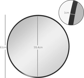 HOMCOM Καθρέφτης τοίχου, μοντέρνο σχέδιο, Φ61 cm, Μαύρο