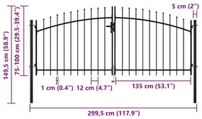 vidaXL Πόρτα Περίφραξης Διπλή με Λόγχες 300 x 150 εκ.