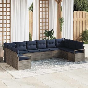 vidaXL Σετ Καναπέ με μαξιλάρι 10 pcs Γκρι συνθετικό ρατάν