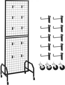 VEVOR Grid Wall Panel 600 x 1640 mm Wire Display Rack with Wheels and 10 Hooks