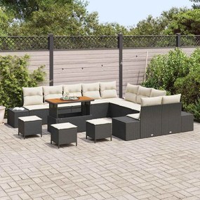 vidaXL Σετ Καναπέ Κήπου με μαξιλάρι 14 pcs Μαύρο Πολυ ράταν