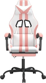 vidaXL Καρέκλα Gaming Περιστεφόμενη Υποπόδιο Λευκή &amp; Ροζ Συνθ. Δέρμα