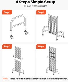 VEVOR Grid Wall Panel 600 x 1640 mm Wire Display Rack with Wheels and 10 Hooks