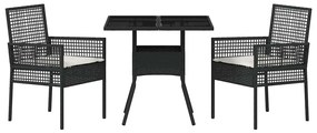 vidaXL Σέτ φαγητού για κήπο 3 pcs Μαύρο συνθετικό ρατάν