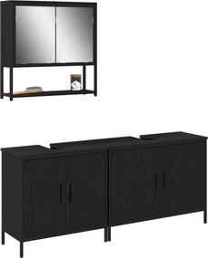 vidaXL Σετ Επίπλων Μπάνιου με ράφι 3 pcs Μαύρο Επεξεργασμένο ξύλο