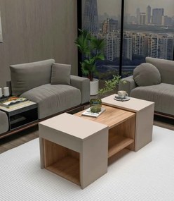 Stewehome Τραπεζάκι Σαλονιού με Ράφι & Πλαϊνά Βοηθητικά Τραπεζάκια μπεζ χρώμα 100x40x37 cm