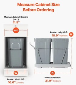 VEVOR Double Pullout Waste Container Under Cabinet Kitchen Bin Trash Can