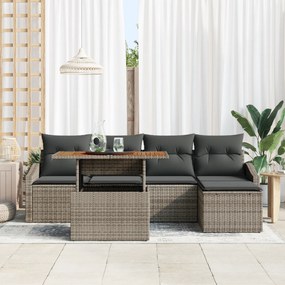 vidaXL Σετ Υπαίθριας Τραπεζαρίας 6 Τεμαχίων με Μαξιλάρια Γκρι Πολυ Ρατάν Ακακία