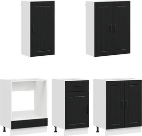 vidaXL Μονάδα κουζίνας LUCCA 5 pcs Μαύρο Επεξεργασμένο Ξύλο