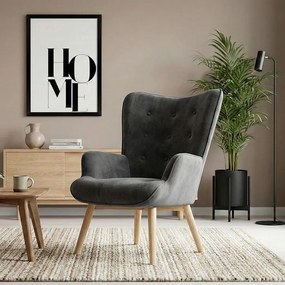 Πολυθρόνα Fluffy βελούδο ανθρακί-φυσικό πόδι 75x69x96εκ 75x69x96 εκ.