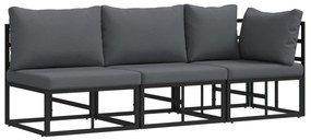 vidaXL Εξωτερικά Έπιπλα με μαξιλάρι με μαξιλάρι 3 pcs Μαύρο Αλουμίνιο