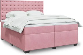 vidaXL Κρεβάτι Boxspring με Στρώμα Ροζ 200x200 εκ. Βελούδινο