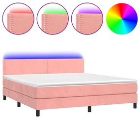 Κρεβάτι Boxspring με Στρώμα &amp; LED Ροζ 160x200 εκ. Βελούδινο - Ροζ