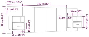 vidaXL Κεφαλάρι Κρεβατιού με Κομοδίνα Καπνιστή Δρυς Επεξεργασμένο Ξύλο