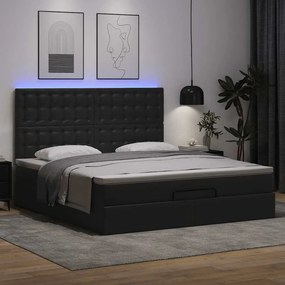 ΟΘΩΜΑΝΙΚΟ ΚΡΕΒΑΤΙ ΜΕ ΣΤΡΩΜΑ &amp; LEDS ΜΑΥΡΟ 160X200CM FAUX LEATHER 3313860