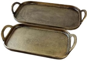 Διακοσμητικοί Δίσκοι Kirat (Σετ 2Τμχ) 022193 46x23x5/36x18x5cm Antique Gold Αλουμίνιο