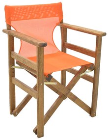 0095088 Πολυθρόνα σκηνοθέτη Klara Megapap ξύλινη μασίφ οξιά χρώμα καρυδί εμποτισμού με διάτρητο πορτοκαλί πανί 61x51x86εκ. PVC/Ξύλο, 1 Τεμάχιο