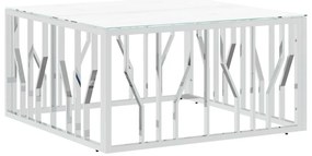 vidaXL Τραπέζι Σαλονιού Ασημί 80x80x40 εκ. Ανοξείδωτο Ατσάλι και Γυαλί