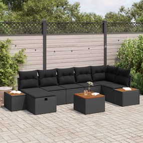 vidaXL Σετ Καναπέ Κήπου με μαξιλάρι 8 pcs Μαύρο Πολυ ράταν