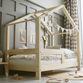 Κρεβάτι Παιδικό Montessori House Bed  με Ίσιο Κάγκελo σε Φυσικό  Ξύλο  100×200cm  Luletto (Δώρο 10% έκπτωση στο Στρώμα)