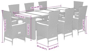 vidaXL Σετ Τραπεζαρίας Κήπου 9 τεμ Μαύρο από Συνθ. Ρατάν με Μαξιλάρια