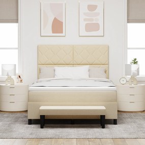 vidaXL Κρεβάτι με βάση  με Στρώμα & Πάγκο Κρέμα 140x200 cm Ύφασμα