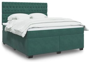 vidaXL Κρεβάτι Boxspring με Στρώμα Σκούρο Πράσινο 180x200εκ. Βελούδινο