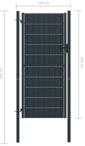 vidaXL Πόρτα Περίφραξης από PVC και Ατσάλι Ανθρακί 100x164 εκ.