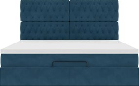 VidaXL Οθωμανικό κρεβάτι με στρώματα & LEDs Σκούρο μπλε Βελούδο