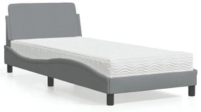Κρεβάτι με Στρώμα Ανοιχτό Γκρι 90x190 εκ. Υφασμάτινο - Γκρι