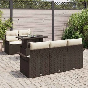 vidaXL Σετ Καναπέ Κήπου με μαξιλάρι 6 pcs Καφέ Πολυ Ρατάν