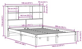 ΚΡΕΒΑΤΙ ΒΙΒΛΙΟΘΗΚΗ ΧΩΡΙΣ ΣΤΡΩΜΑ 140X200 ΕΚ ΜΑΣΙΦ ΞΥΛΟ ΠΕΥΚΟ 3321587