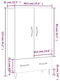 Ντουλάπα Γκρι Σκυροδέματος 69,5 x 31 x 115 εκ. Επεξεργ. Ξύλο - Γκρι