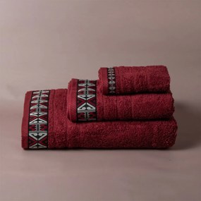 Πετσέτα Προσώπου (50x90) White Fabric Perrin Bordeaux White 500gsm