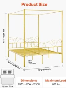 VEVOR Queen Size Canopy Bed Frame Metal Canopy Bed with Headboard &amp; Four Posters