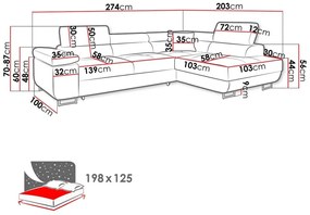 Γωνιακός Καναπές Comfivo S100, Λειτουργία ύπνου, Αποθηκευτικός χώρος, 274x203x70cm, 151 kg, Πόδια: Μέταλλο, Πλαστική ύλη | Epipla1.gr